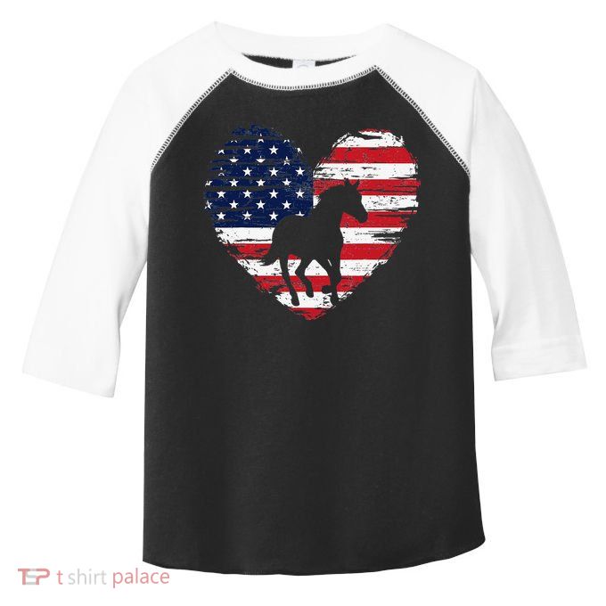 Horse American Flag Heart 4th of July USA Patriotic Pride Toddler Fine Jersey T-Shirt