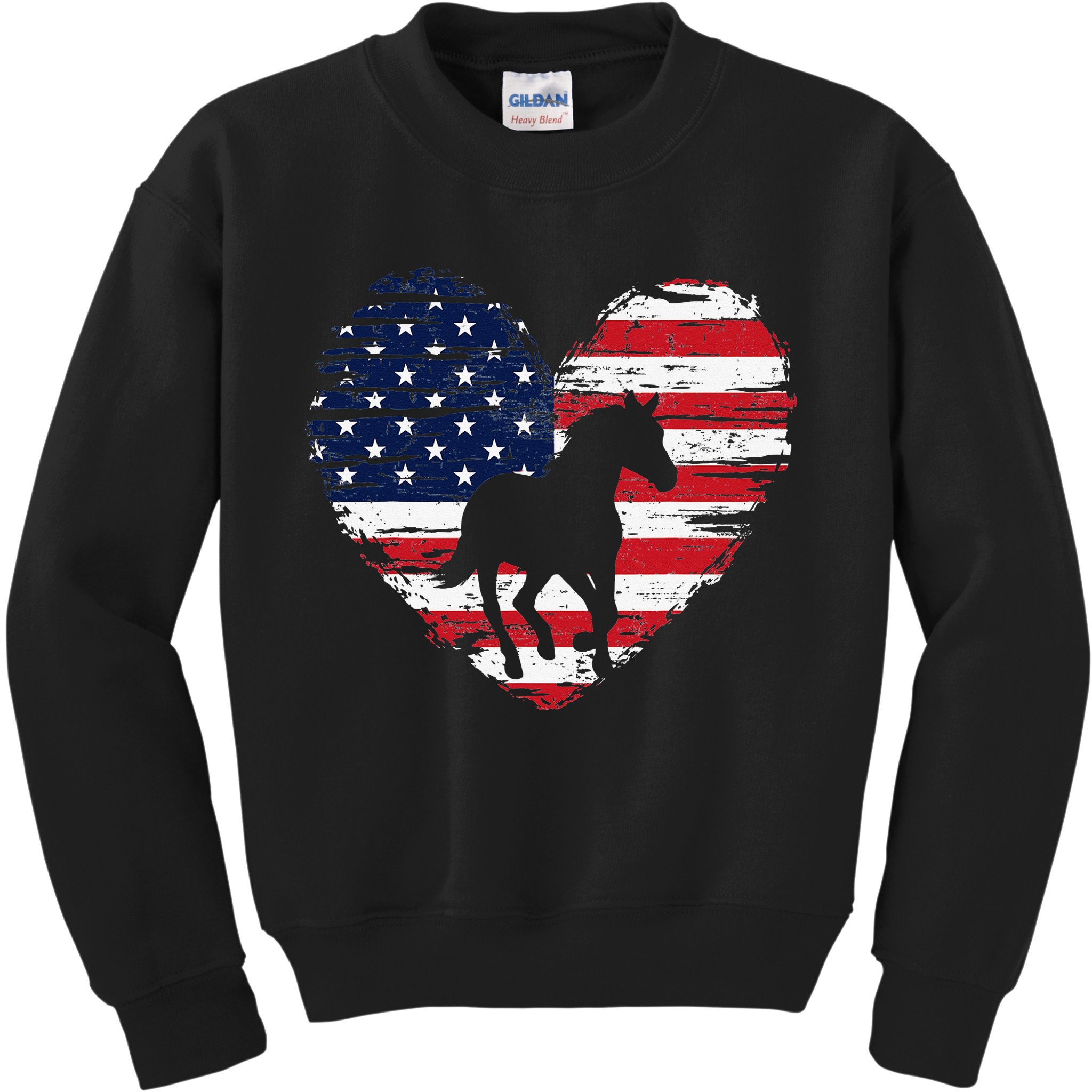 Horse American Flag Heart 4th of July USA Patriotic Pride Kids Sweatshirt