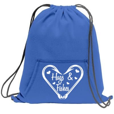 Hugs And Fishes I Love You Dad Grandpa Fishing Hook Heart Gift Sweatshirt Cinch Pack Bag