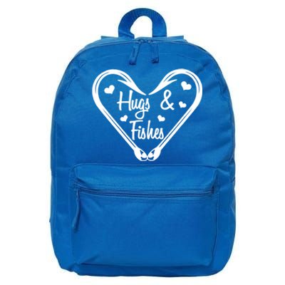 Hugs And Fishes I Love You Dad Grandpa Fishing Hook Heart Gift 16 in Basic Backpack