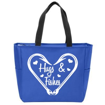 Hugs And Fishes I Love You Dad Grandpa Fishing Hook Heart Gift Zip Tote Bag