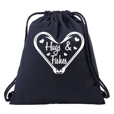 Hugs And Fishes I Love You Dad Grandpa Fishing Hook Heart Gift Drawstring Bag