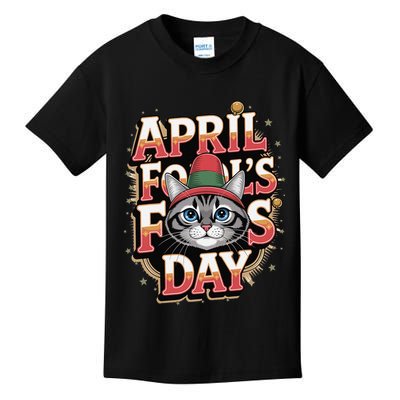 Happy April Fools Day 1st April Fools Day 2025 Cat Funny Kids T-Shirt