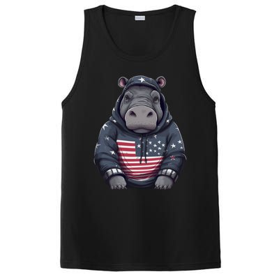 Hippopotamus American Flag USA Tee 4th July Gifts Graphic PosiCharge Competitor Tank