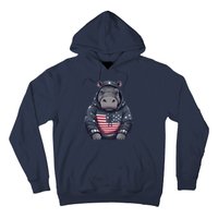 Hippopotamus American Flag USA Tee 4th July Gifts Graphic Hoodie