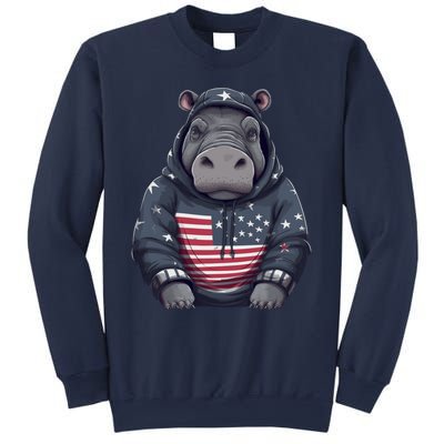 Hippopotamus American Flag USA Tee 4th July Gifts Graphic Sweatshirt