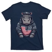 Hippopotamus American Flag USA Tee 4th July Gifts Graphic T-Shirt