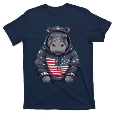 Hippopotamus American Flag USA Tee 4th July Gifts Graphic T-Shirt