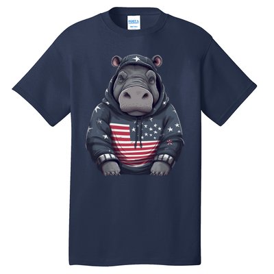 Hippopotamus American Flag USA Tee 4th July Gifts Graphic Tall T-Shirt