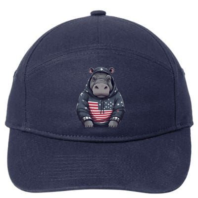 Hippopotamus American Flag USA Tee 4th July Gifts Graphic 7-Panel Snapback Hat