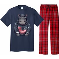 Hippopotamus American Flag USA Tee 4th July Gifts Graphic Pajama Set