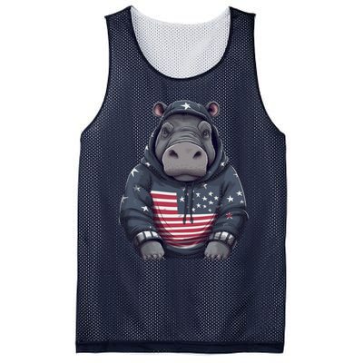 Hippopotamus American Flag USA Tee 4th July Gifts Graphic Mesh Reversible Basketball Jersey Tank