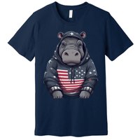 Hippopotamus American Flag USA Tee 4th July Gifts Graphic Premium T-Shirt