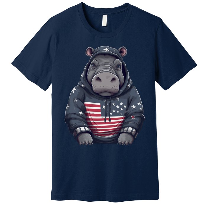 Hippopotamus American Flag USA Tee 4th July Gifts Graphic Premium T-Shirt