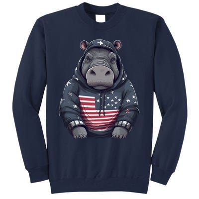 Hippopotamus American Flag USA Tee 4th July Gifts Graphic Tall Sweatshirt