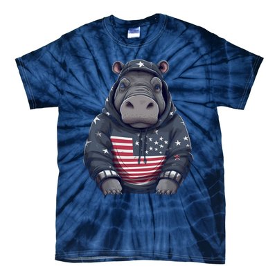 Hippopotamus American Flag USA Tee 4th July Gifts Graphic Tie-Dye T-Shirt