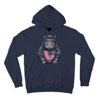 Hippopotamus American Flag USA Tee 4th July Gifts Graphic Tall Hoodie