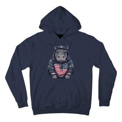 Hippopotamus American Flag USA Tee 4th July Gifts Graphic Tall Hoodie