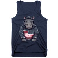 Hippopotamus American Flag USA Tee 4th July Gifts Graphic Tank Top