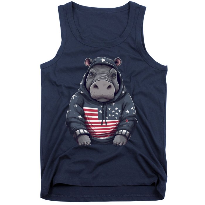 Hippopotamus American Flag USA Tee 4th July Gifts Graphic Tank Top