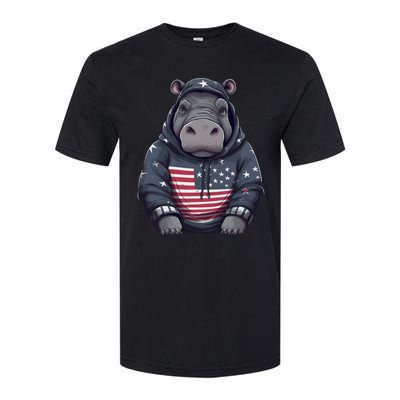 Hippopotamus American Flag USA Tee 4th July Gifts Graphic Softstyle CVC T-Shirt