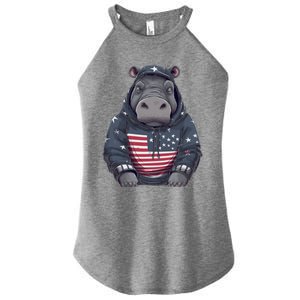 Hippopotamus American Flag USA Tee 4th July Gifts Graphic Women’s Perfect Tri Rocker Tank