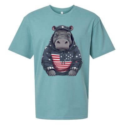 Hippopotamus American Flag USA Tee 4th July Gifts Graphic Sueded Cloud Jersey T-Shirt