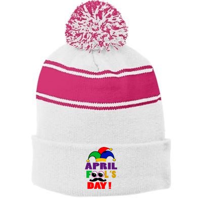 Happy April Fools Day April Fools Day Joke Funny 1st Stripe Pom Pom Beanie