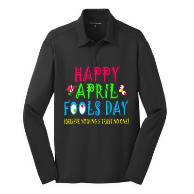 Happy April Fools Day April 1st Joke Pranks Funny Silk Touch Performance Long Sleeve Polo