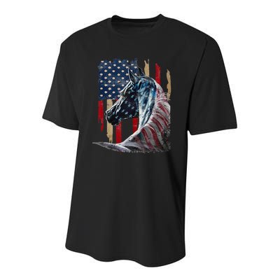 Horse American Flag Derby Racing Equestrian Rodeo Patriotic Youth Performance Sprint T-Shirt