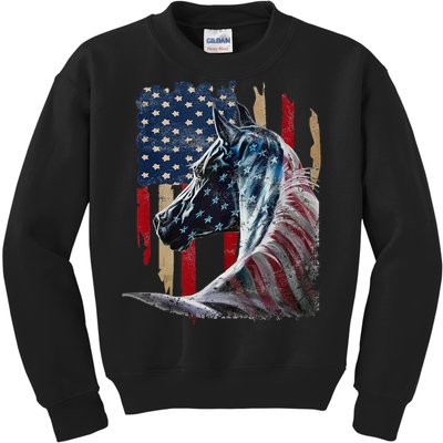 Horse American Flag Derby Racing Equestrian Rodeo Patriotic Kids Sweatshirt