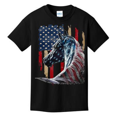 Horse American Flag Derby Racing Equestrian Rodeo Patriotic Kids T-Shirt