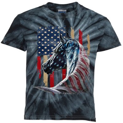 Horse American Flag Derby Racing Equestrian Rodeo Patriotic Kids Tie-Dye T-Shirt