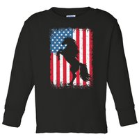 Horse American Flag USA 4th of July Boy Girl Toddler Long Sleeve Shirt