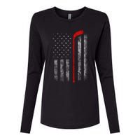 Hockey American Flag Womens Cotton Relaxed Long Sleeve T-Shirt