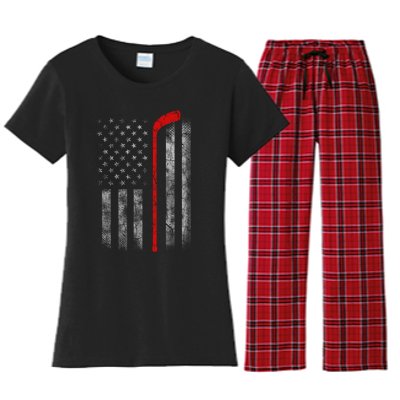 Hockey American Flag Women's Flannel Pajama Set