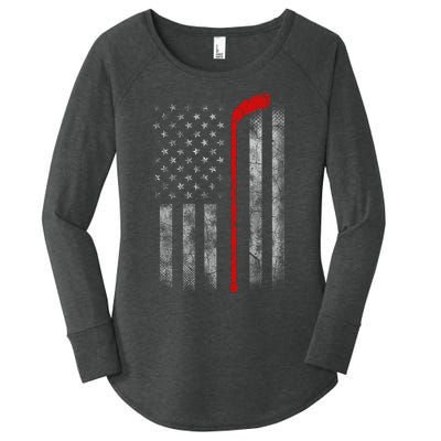 Hockey American Flag Women's Perfect Tri Tunic Long Sleeve Shirt