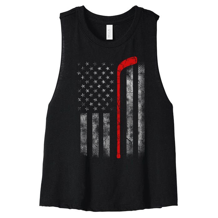 Hockey American Flag Women's Racerback Cropped Tank