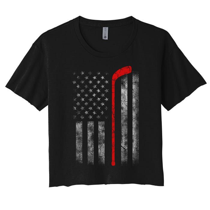 Hockey American Flag Women's Crop Top Tee