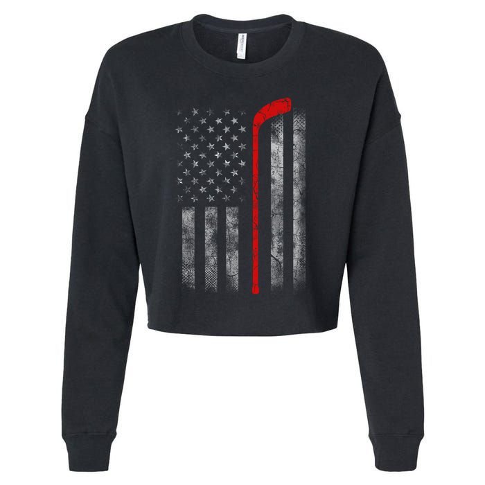 Hockey American Flag Cropped Pullover Crew