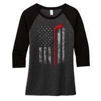 Hockey American Flag Women's Tri-Blend 3/4-Sleeve Raglan Shirt