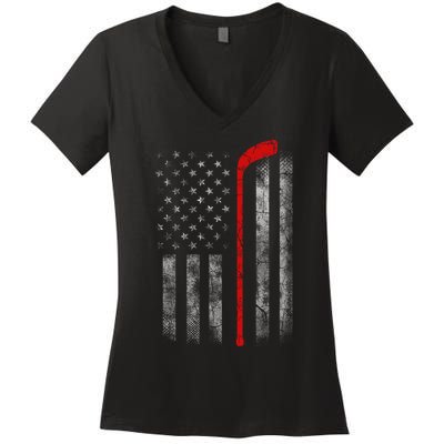 Hockey American Flag Women's V-Neck T-Shirt