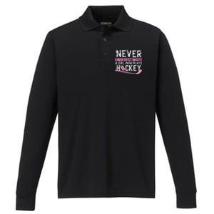 Hockey Art For Women Field Hockey Player Sport Performance Long Sleeve Polo