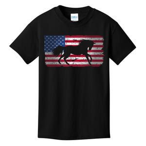 Horse American Flag Usa Patriotic For Girls Women Boys Men Gift Kids T-Shirt