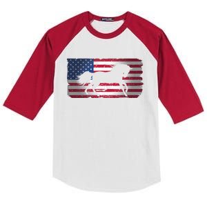 Horse American Flag Usa Patriotic For Girls Women Boys Men Gift Kids Colorblock Raglan Jersey