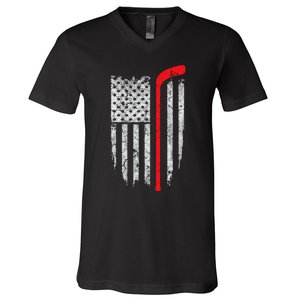 Hockey American Flag Hockey V-Neck T-Shirt