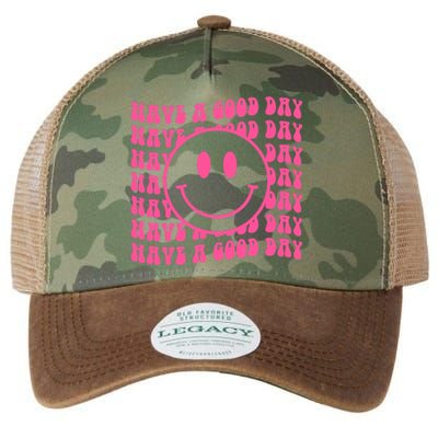 Have A Good Day Retro Smile Face Happy Face Preppy Aesthetic Legacy Tie Dye Trucker Hat