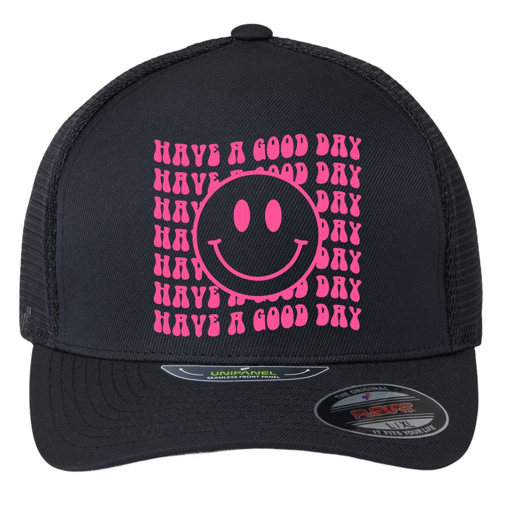 Have A Good Day Retro Smile Face Happy Face Preppy Aesthetic Flexfit Unipanel Trucker Cap