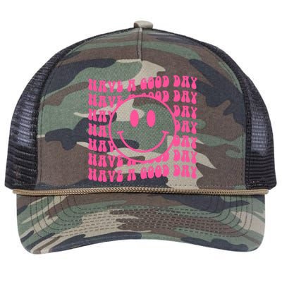 Have A Good Day Retro Smile Face Happy Face Preppy Aesthetic Retro Rope Trucker Hat Cap