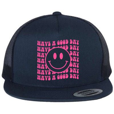 Have A Good Day Retro Smile Face Happy Face Preppy Aesthetic Flat Bill Trucker Hat